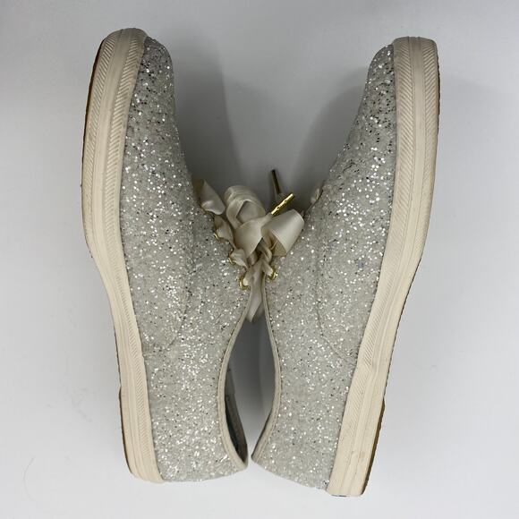 Keds x Kate Spade Glitter Sneakers Ivory Ribbon Womens Size 7 US - Picture 5 of 10